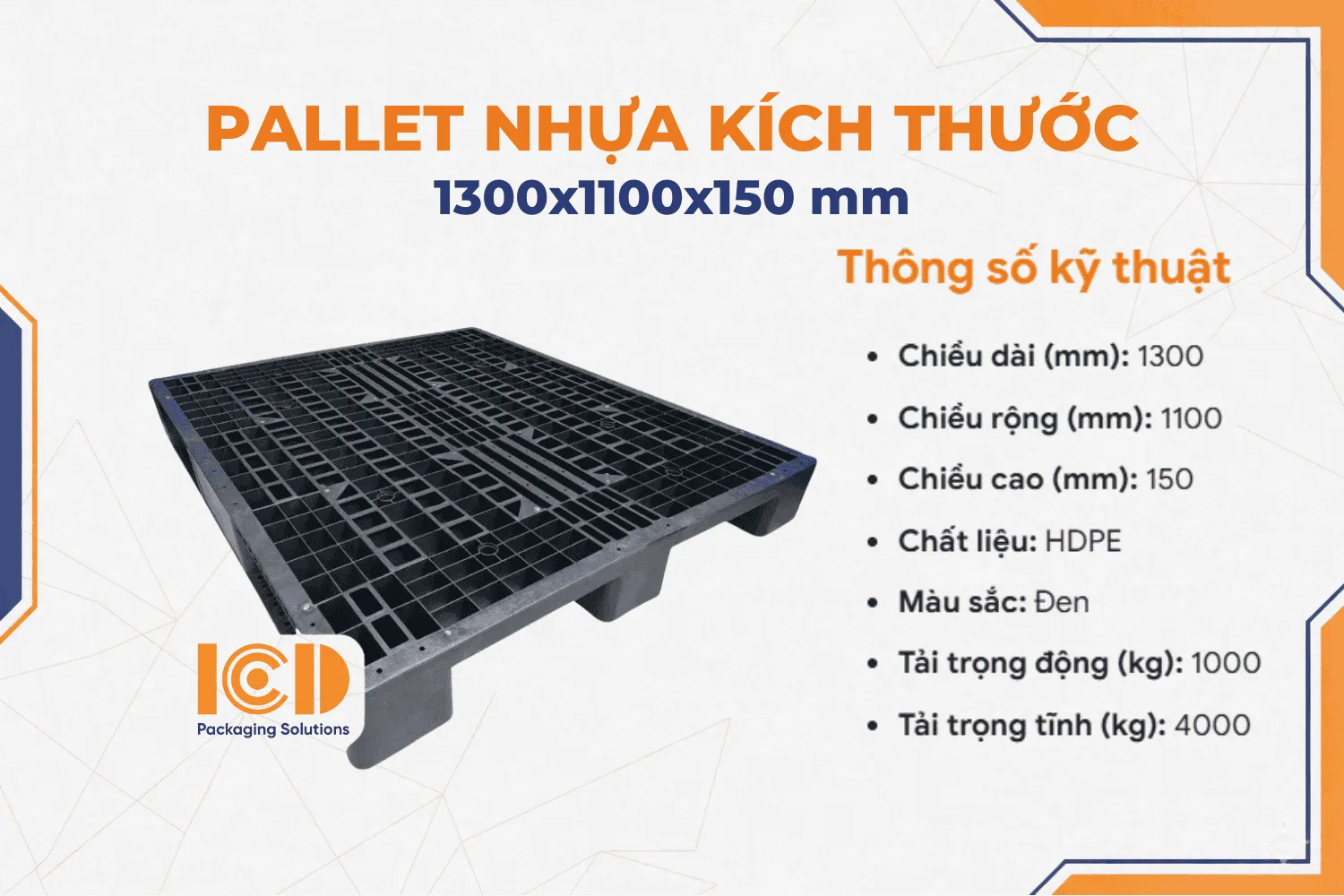 Pallet nhựa ICD KT 1100x1300x150mm đen