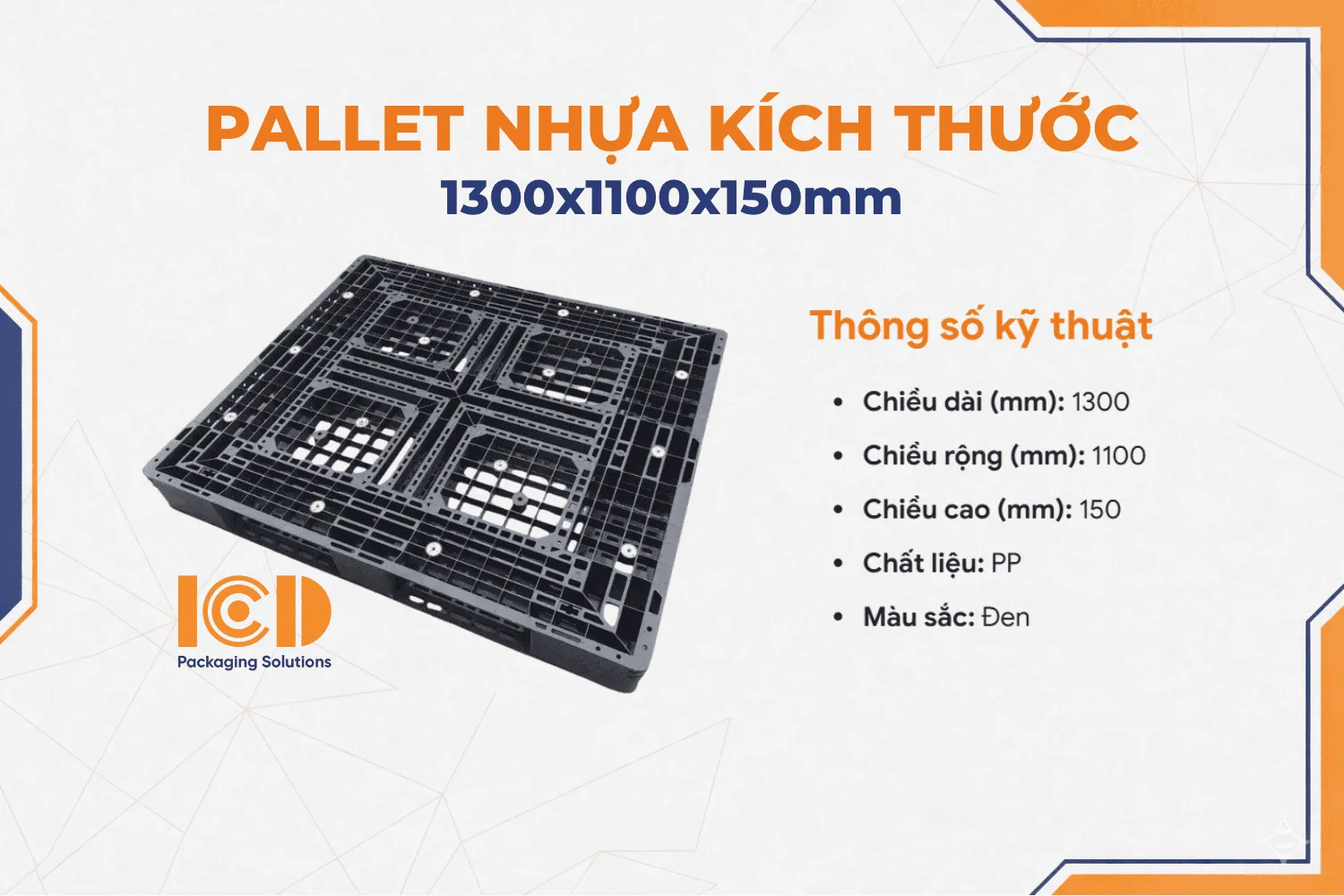 Pallet nhựa nhập khẩu ICD cũ KT1300x1100x150mm đen