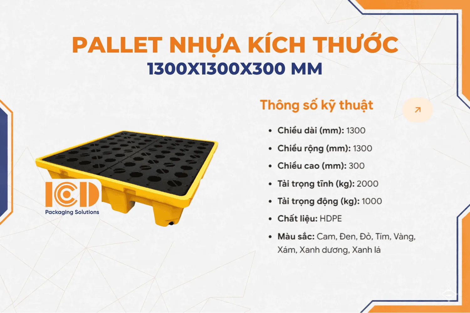 Pallet nhựa chống tràn 4 phuy 1300x1300x300 mm