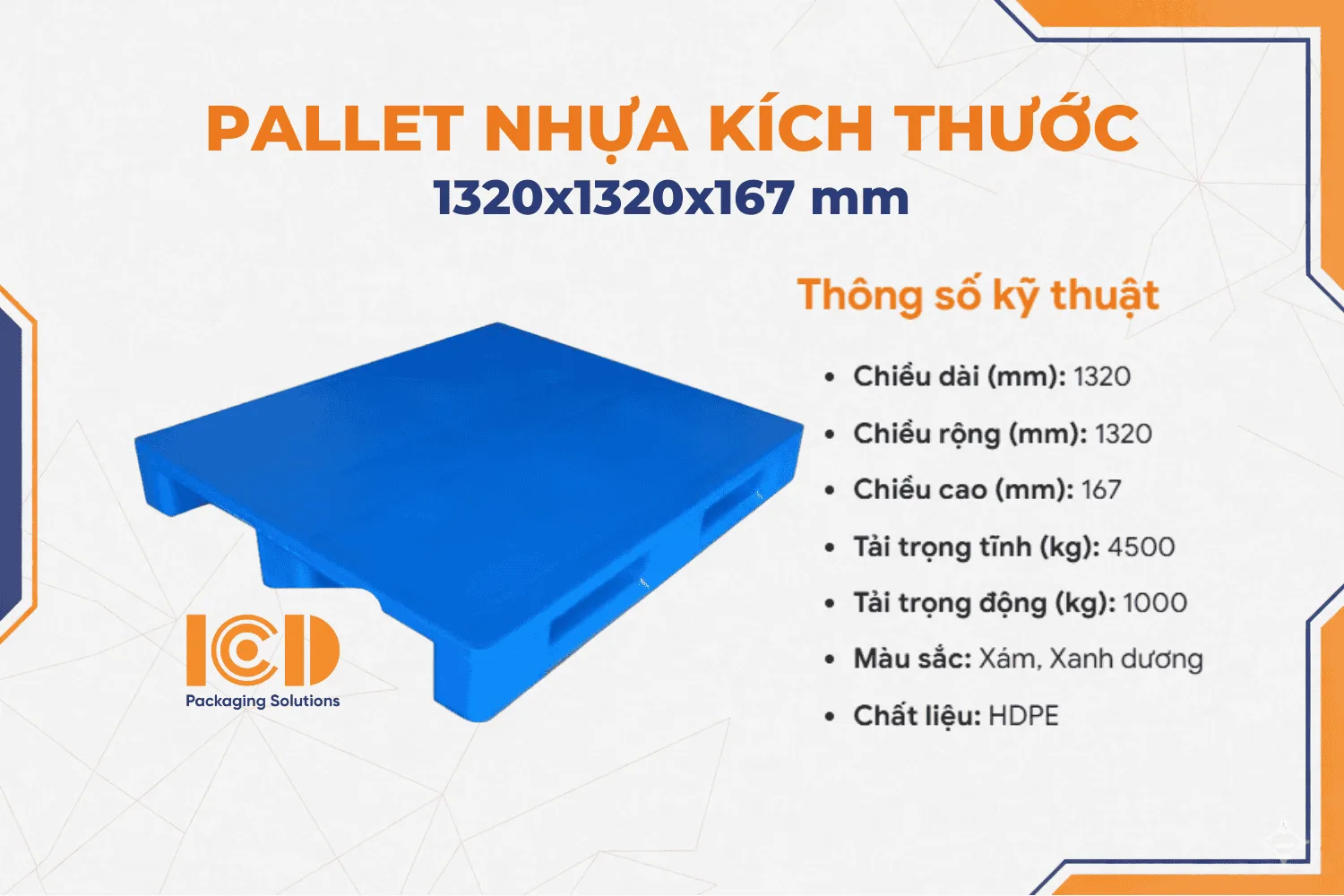 Pallet nhựa giá rẻ KT 1320x1320x167mm