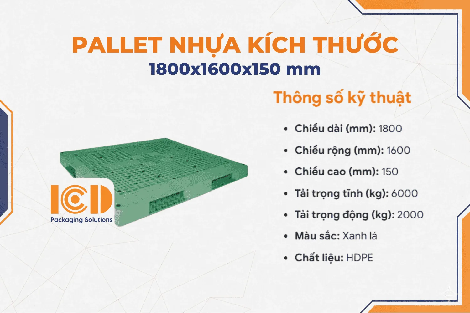 Pallet nhựa giá rẻ KT 1800x1600x150 mm giá rẻ
