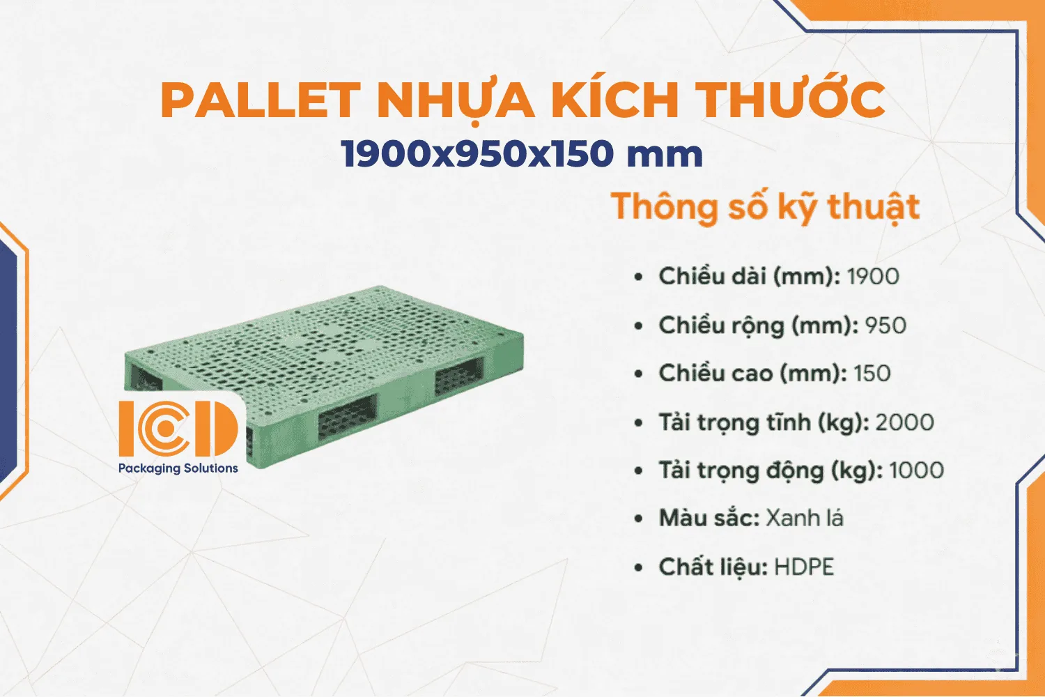 Pallet nhựa ICD KT 1900x950x150 mm giá rẻ