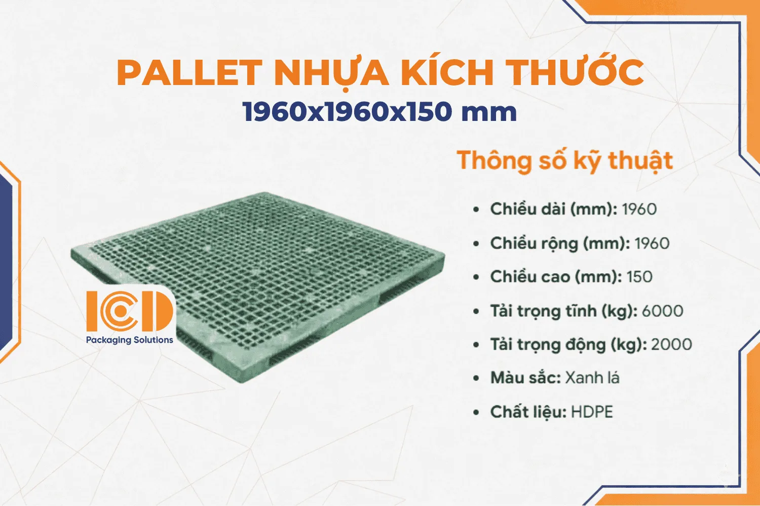 Pallet nhựa giá rẻ KT 1960x1960x150 mm