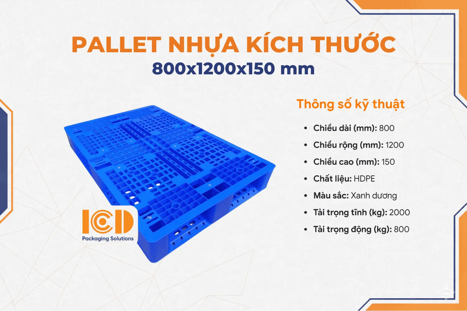 Pallet nhựa xuất khẩu chữ thập mẫu mới 800x1200x150 mm màu xanh dương