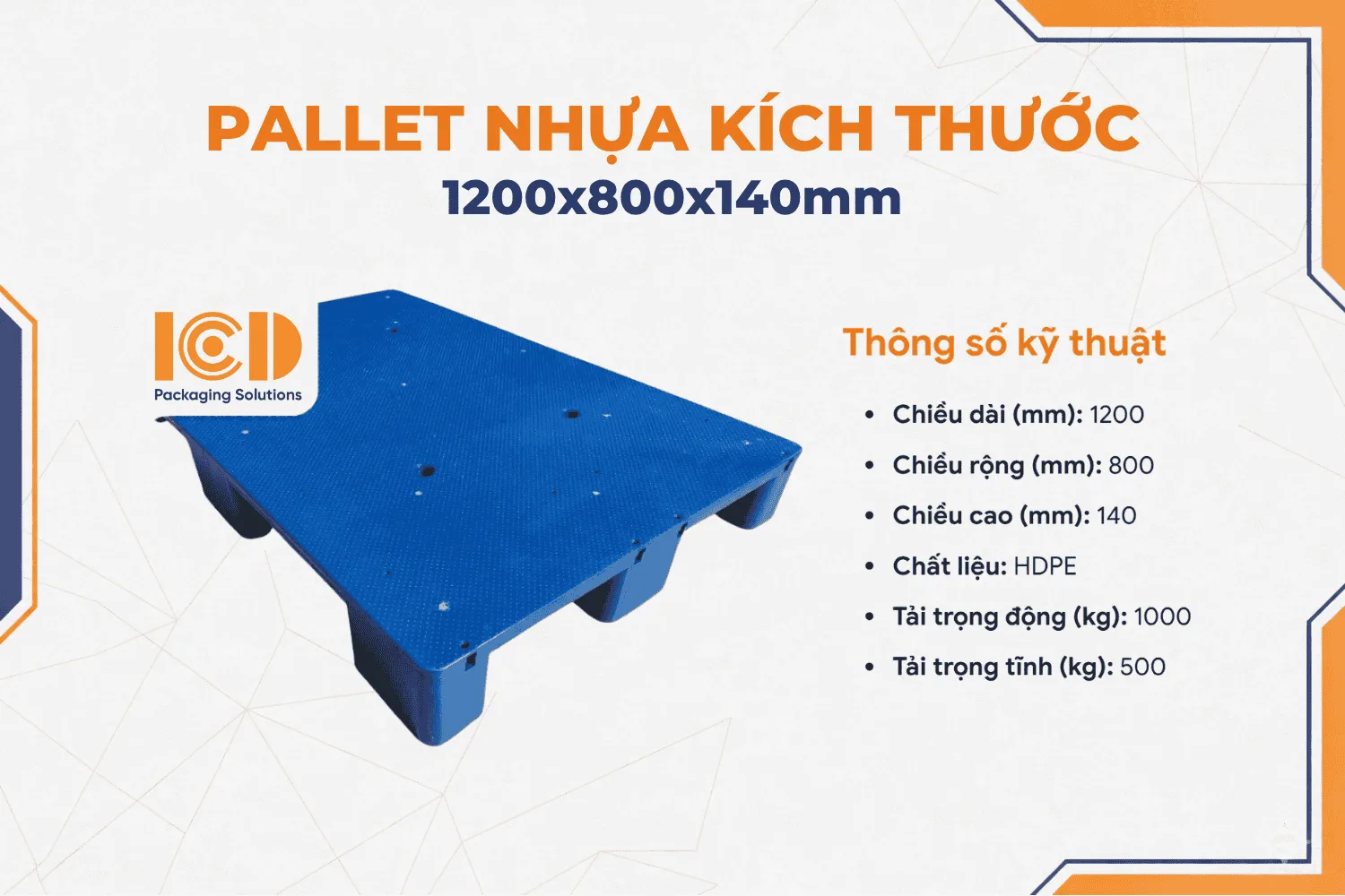 Pallet 9 chân gù mặt bít ICD KT 1200x800x140mm xanh tái sinh