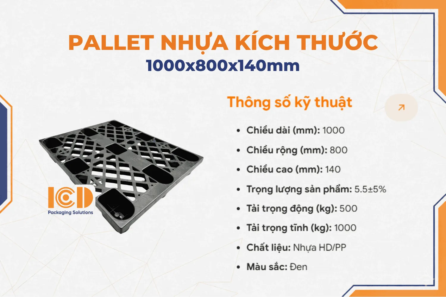 Pallet nhựa cốc ICD KT 1000x800x140mm đen