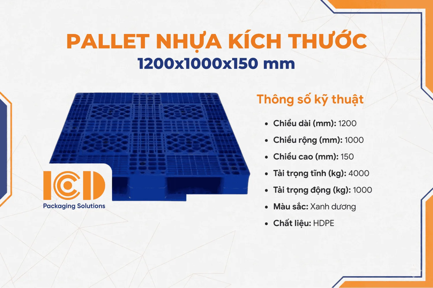 Pallet Nhựa Kê Kho Lạnh ICD1200x1000x150 mm xanh
