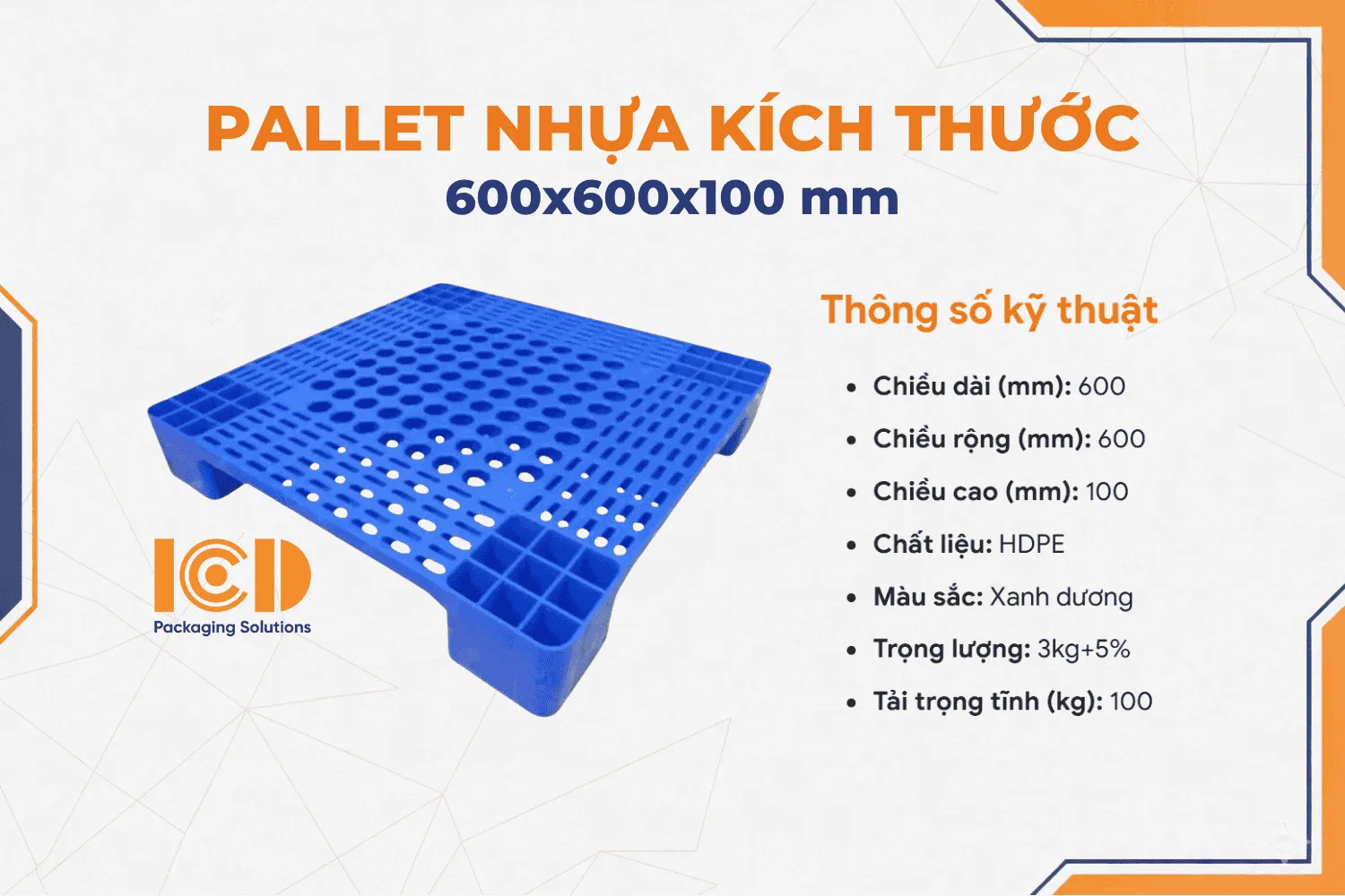 Pallet Nhựa Lót Sàn 4 chân gù mặt lưới KT 600x600x100 mm màu xanh