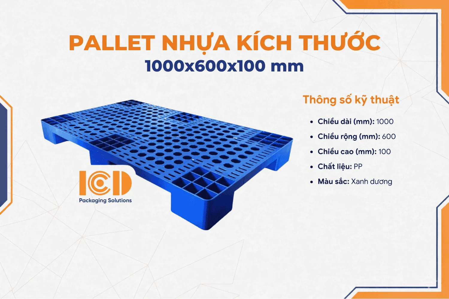 Pallet Nhựa Lót Sàn KT 1000x600x100 mm màu xanh dương
