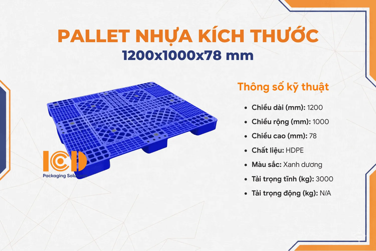 Pallet Nhựa Lót Sàn KT 1200x1000x78 mm màu xanh dương