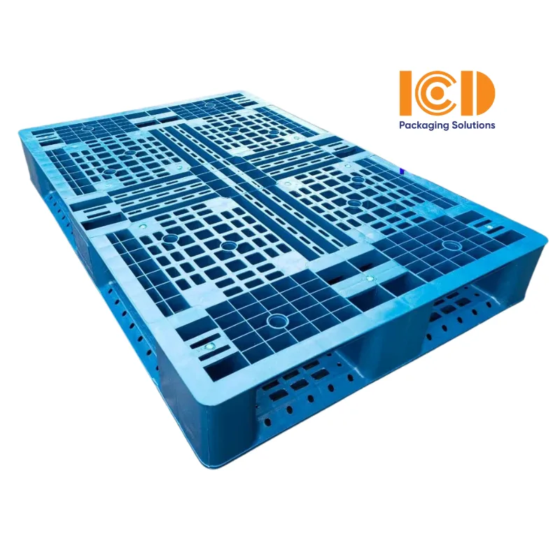 Pallet nhựa xuất khẩu chữ thập mẫu mới 800x1200x150 mm màu xanh tái sinh