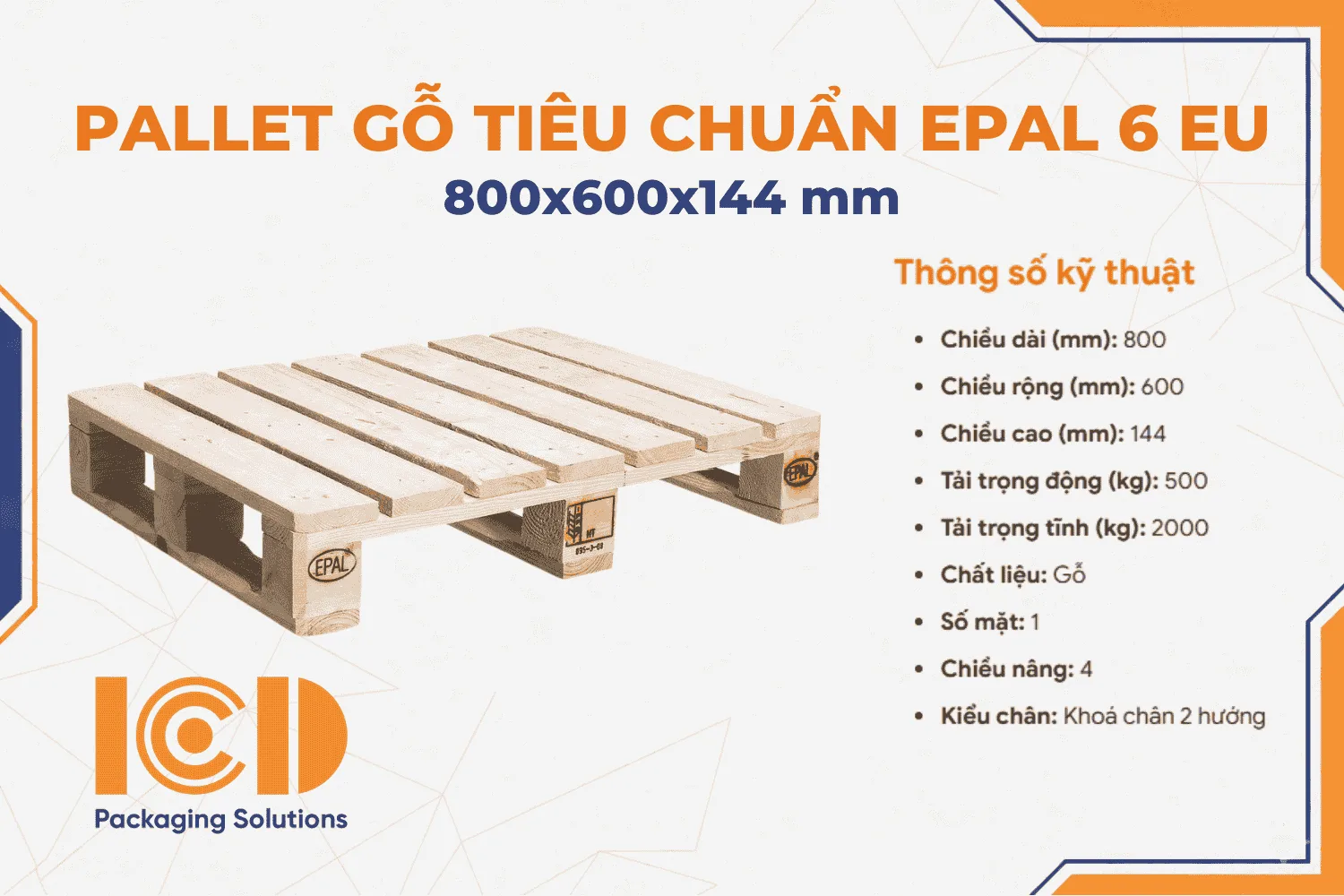 Pallet gỗ tiêu chuẩn EPAL 6 EU KT800x600x144mm