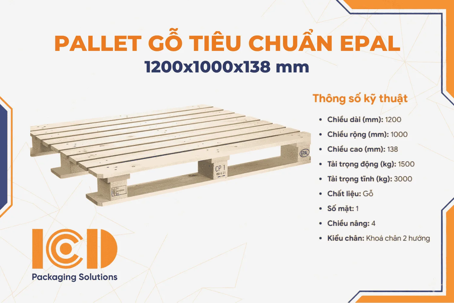 Pallet gỗ tiêu chuẩn EPAL CP1 KT1000x1200x138mm