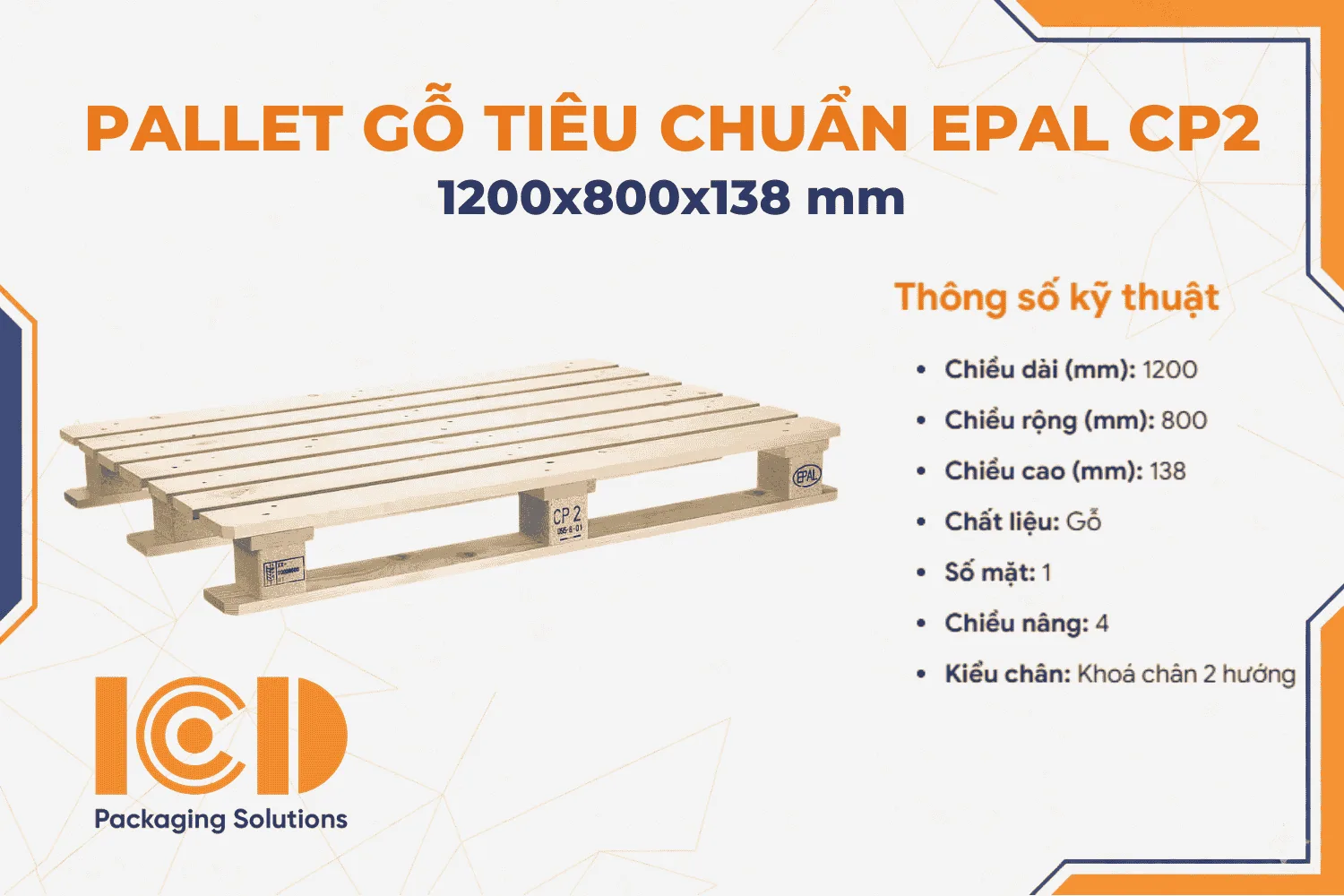 Pallet gỗ tiêu chuẩn EPAL CP2 KT800x1200x138mm