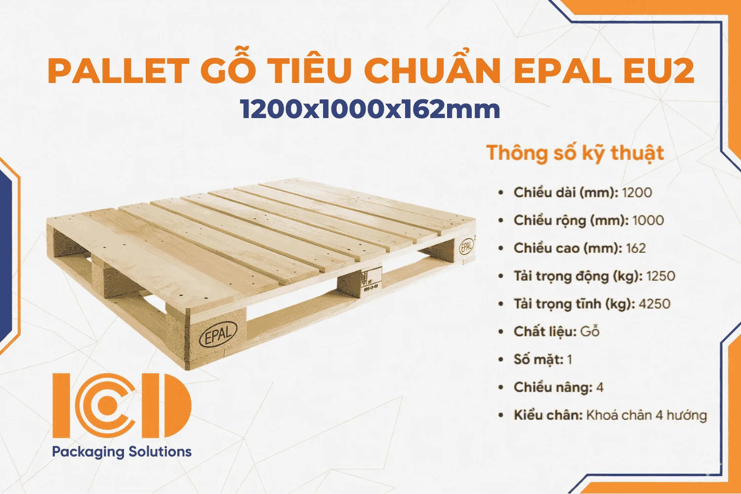Pallet gỗ tiêu chuẩn EPAL EU2 KT1200x1000x162mm