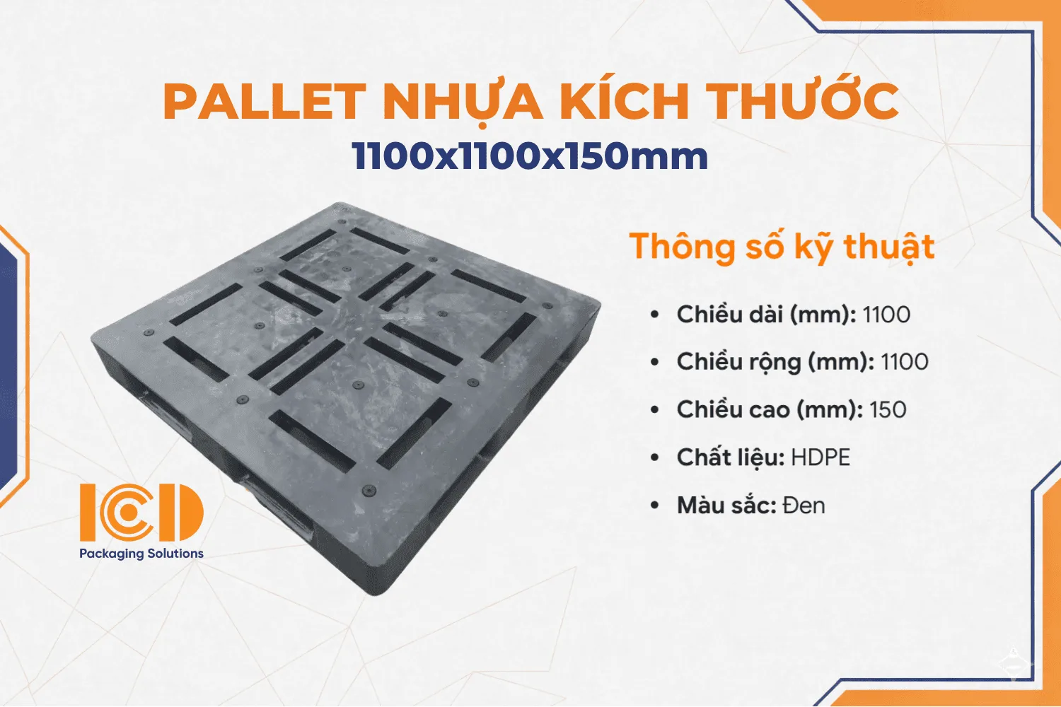 Pallet nhựa 1100x1100x150mm mặt đá ICD-MĐ giá rẻ