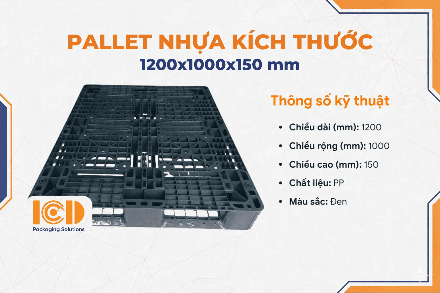 Pallet nhựa 1200x1000x150 mm màu đen giá rẻ
