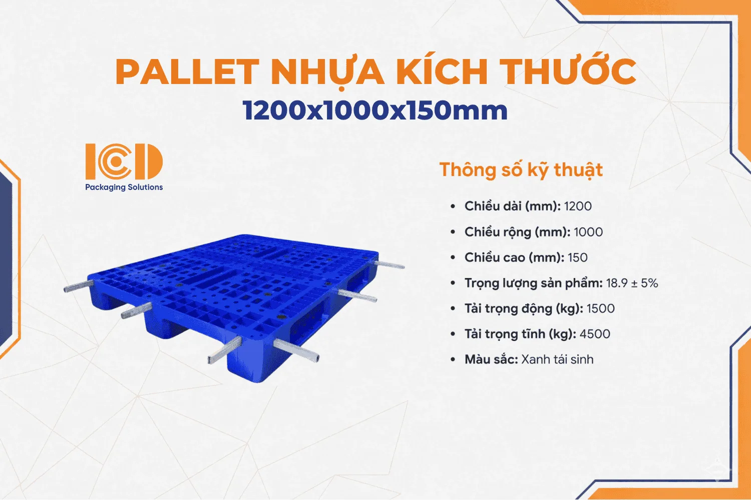 Pallet nhựa ICD KT 1200x1000x150mm có lõi thép ICD IPS PL10-2