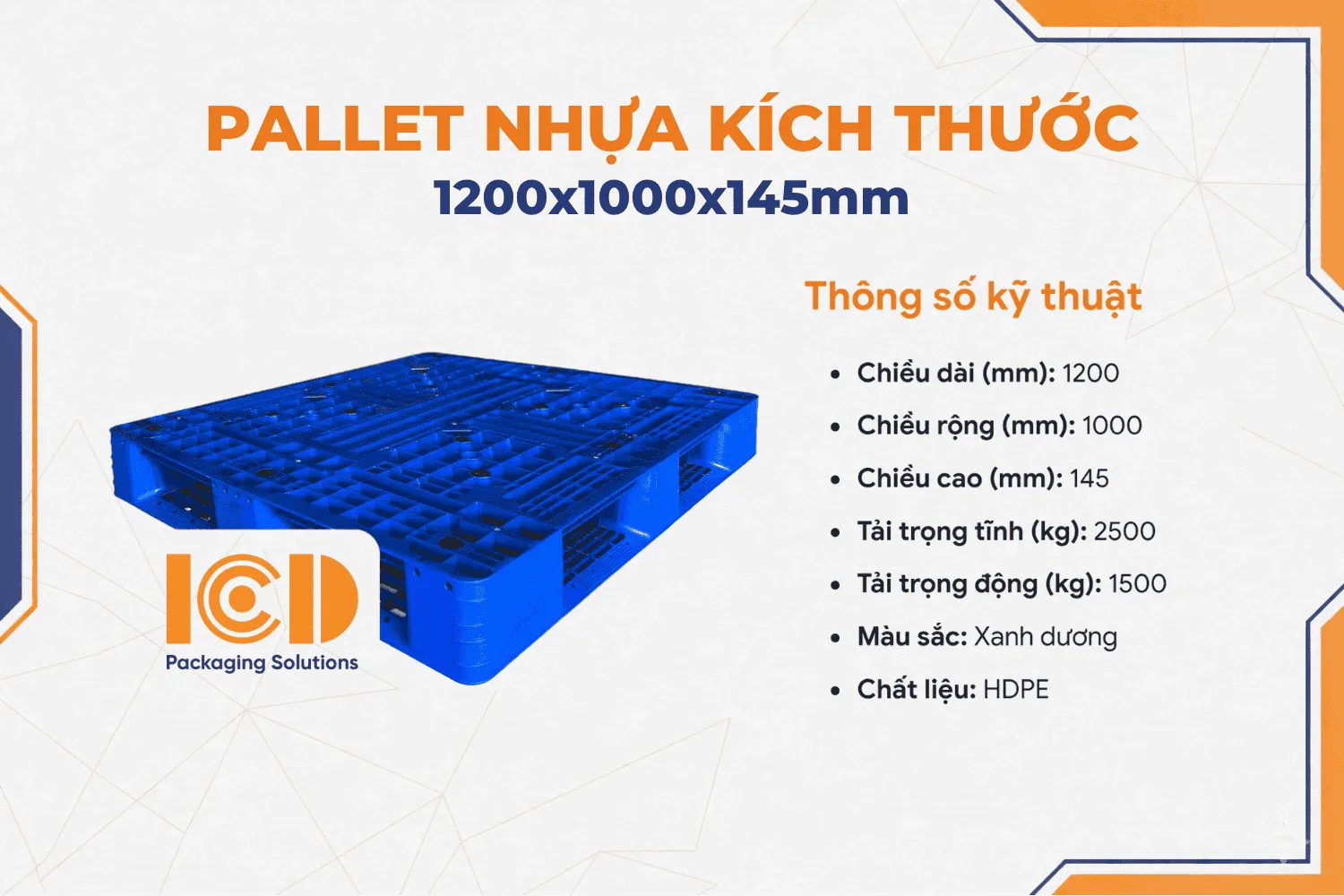 Pallet nhựa ICD PL08-LK KT1200x1000x145mm Xanh