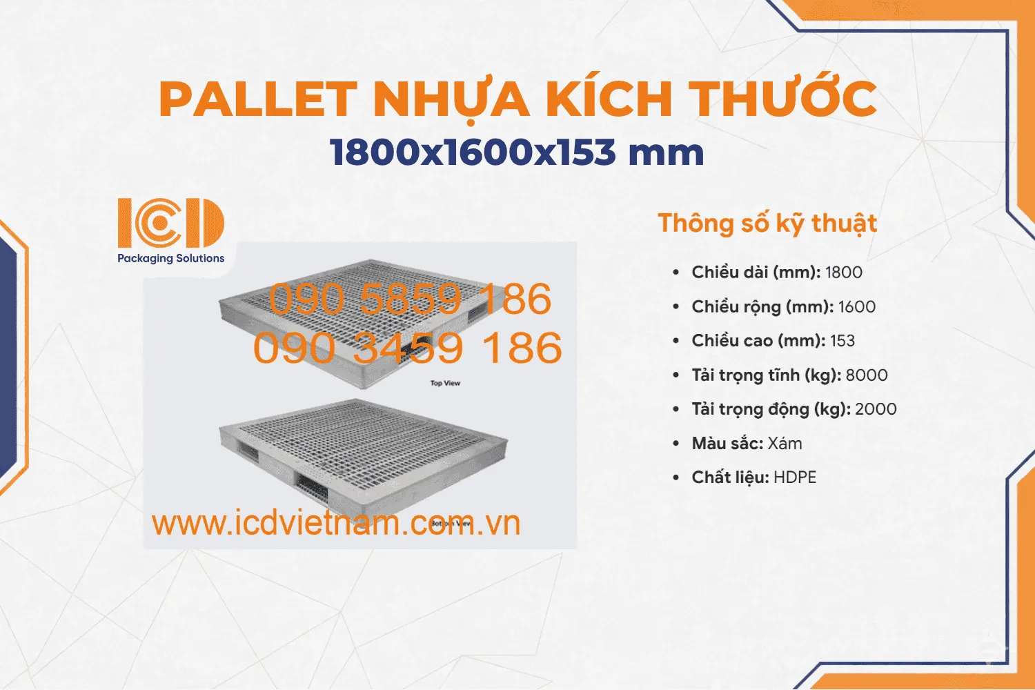 Pallet nhựa ICD kích thước 1800x1600x153