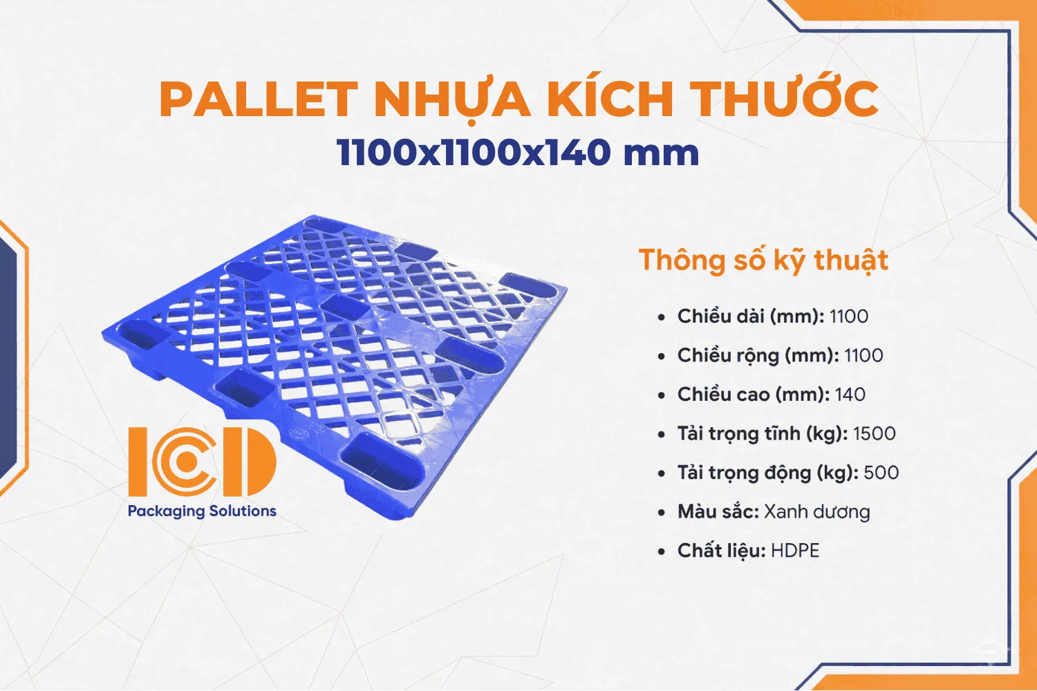 Pallet nhựa cốc ICD KT 1100x1100x140mm