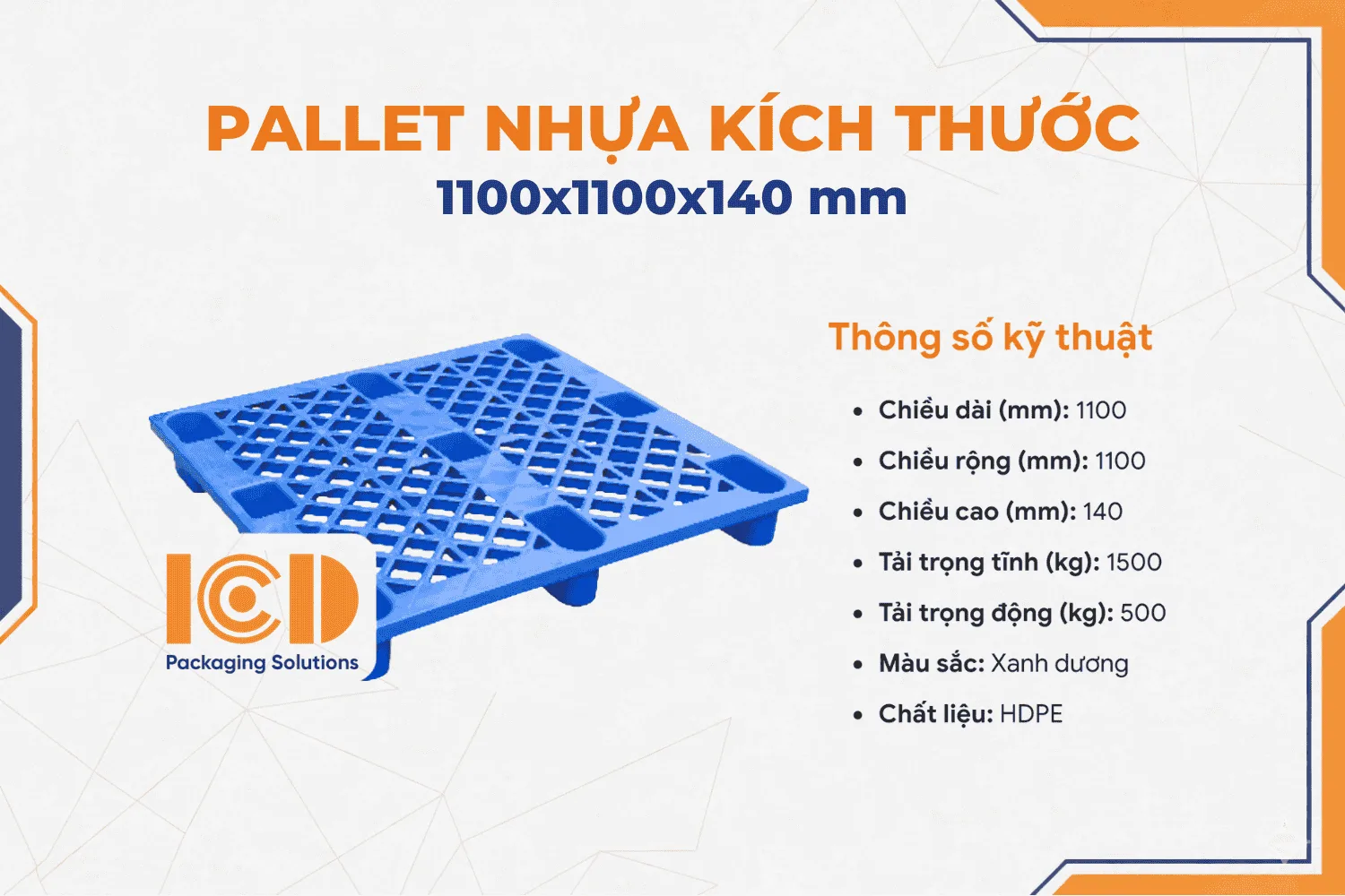 Pallet nhựa cốc ICD KT 1100x1100x140mm Xanh
