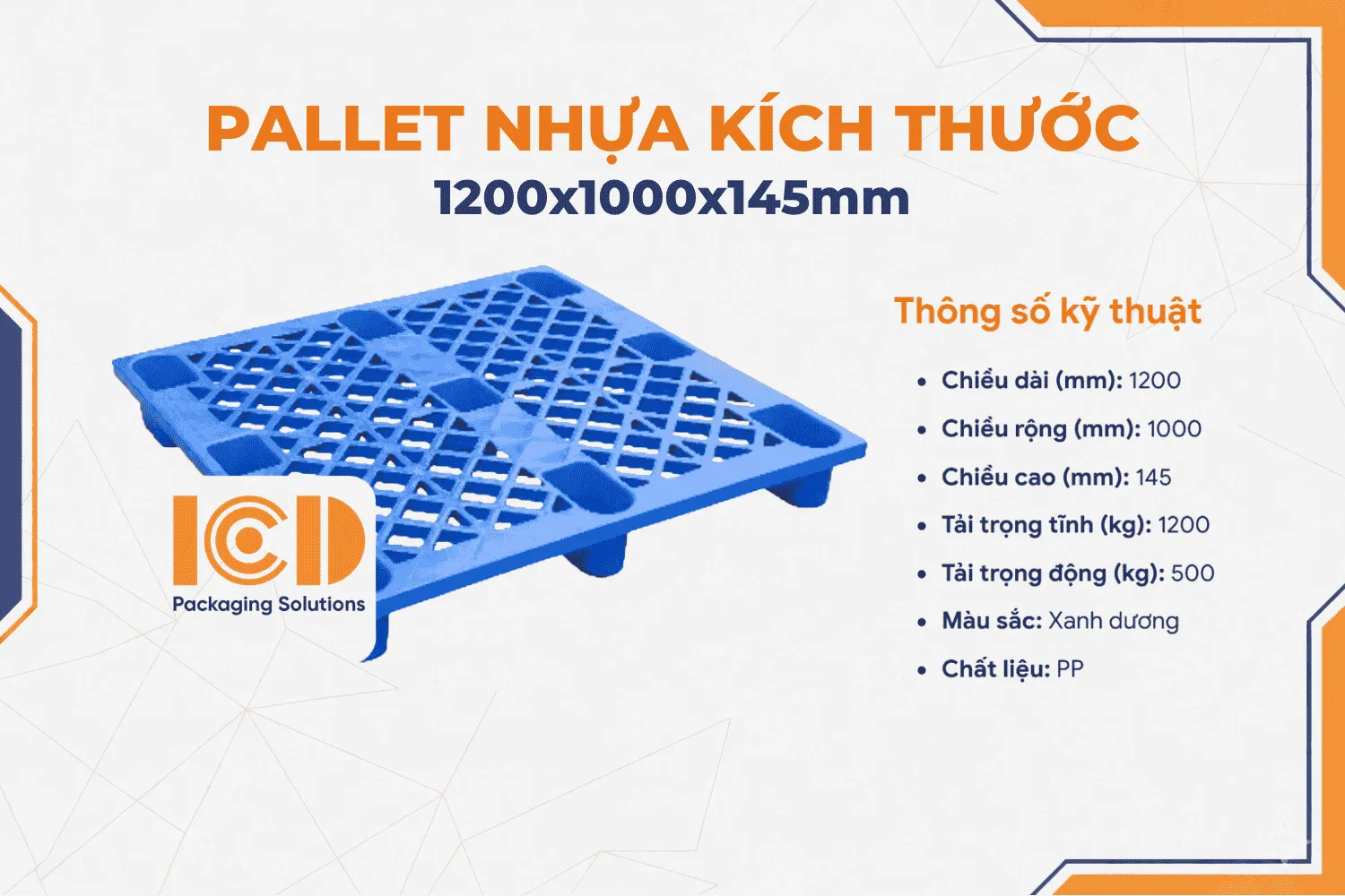 Pallet nhựa cốc ICD KT1200x1000x145mm xanh