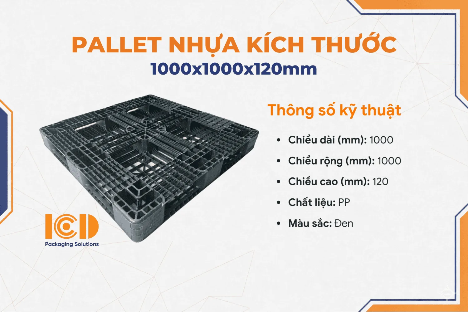 Pallet nhựa cũ ICD KT1000x1000x120mm đen giá rẻ