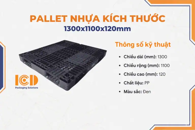 Pallet nhựa cũ đen 1300x1100x120 mm PP tái sinh