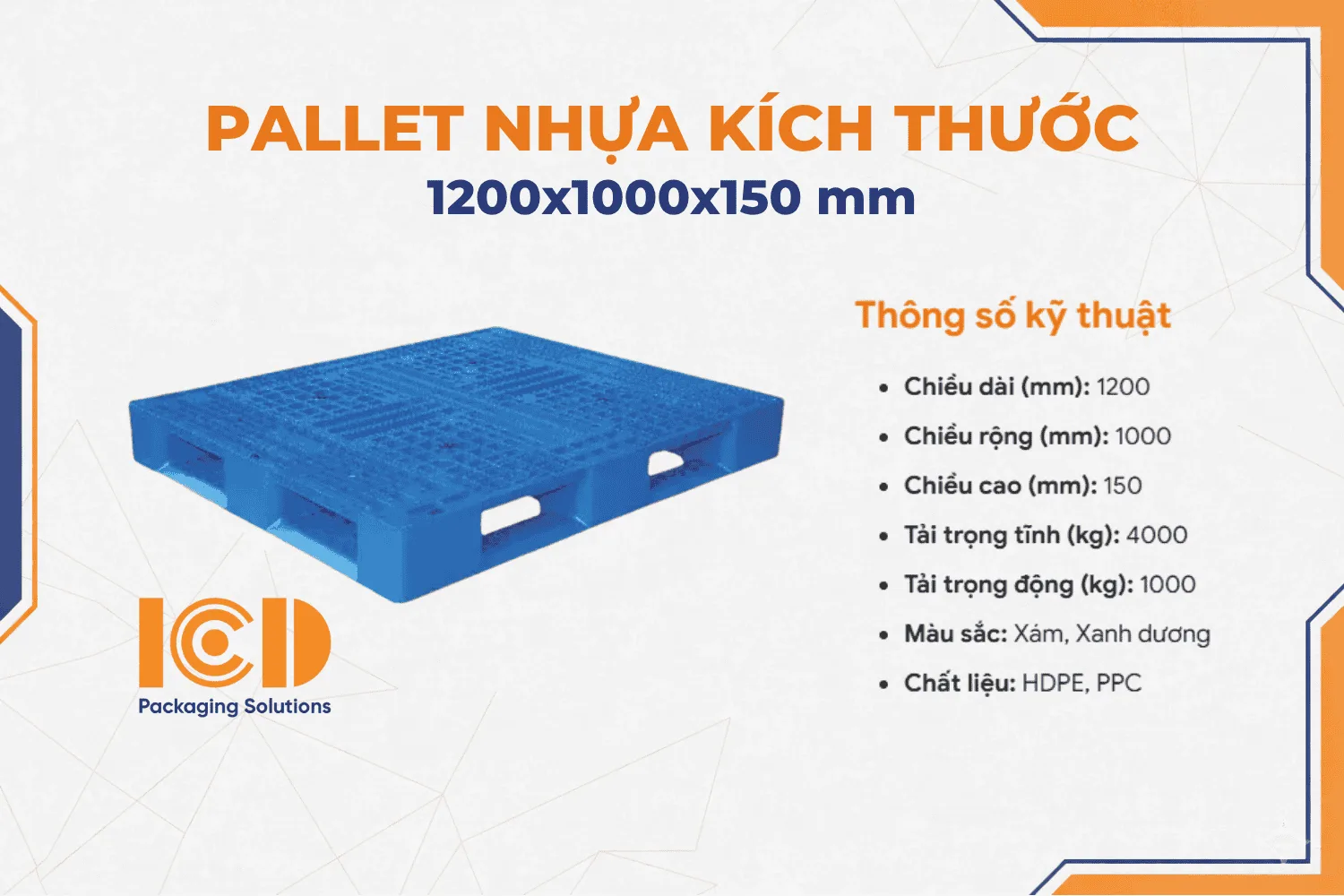 Pallet nhựa kê kho lạnh ICD KT 1200x1000x150 mm