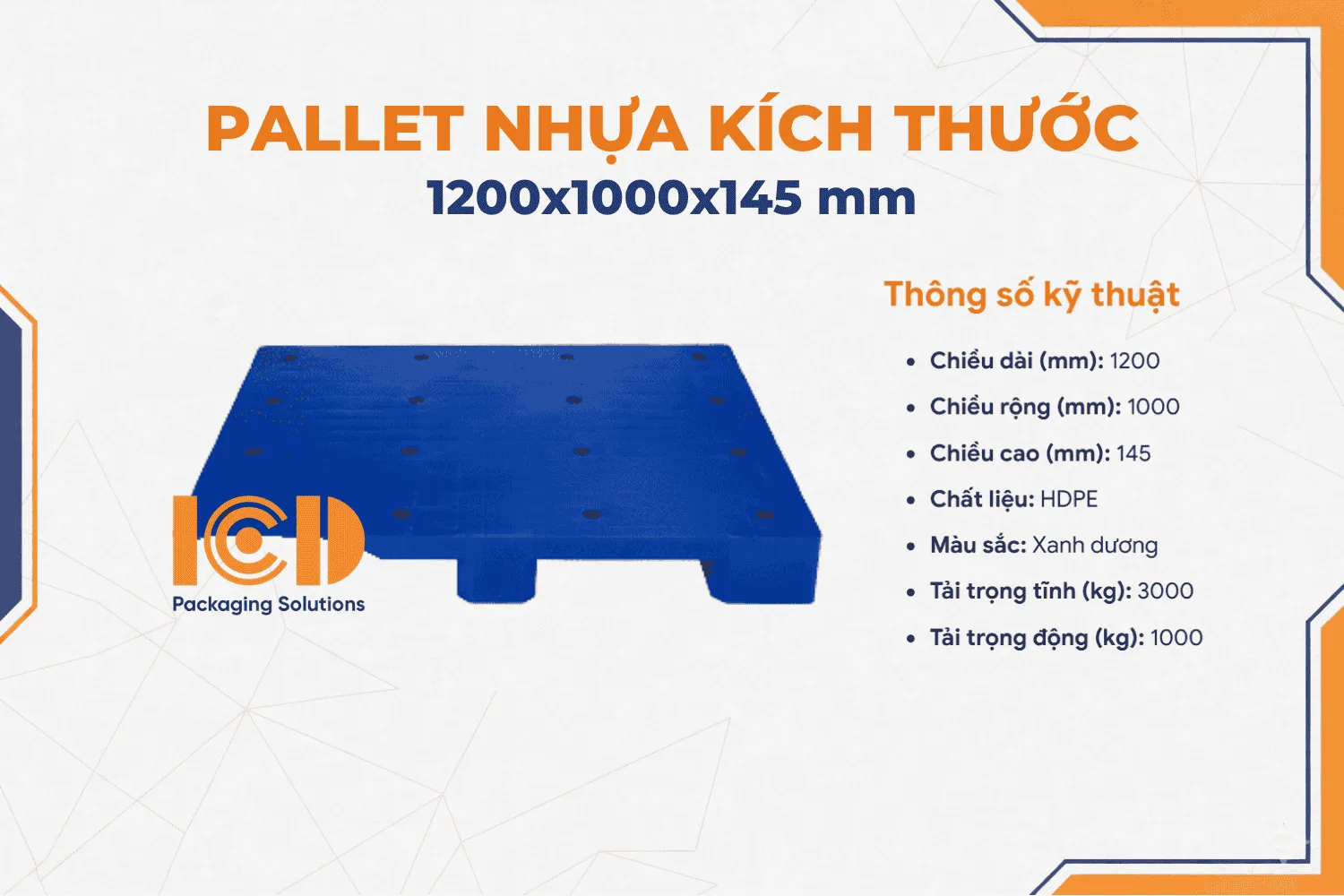 Pallet nhựa lót sàn KT 1200x1000x145 mm màu xanh dương