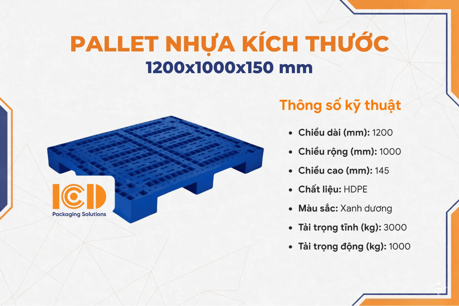 Pallet nhựa lót sàn KT 1200x1000x150 mm màu xanh