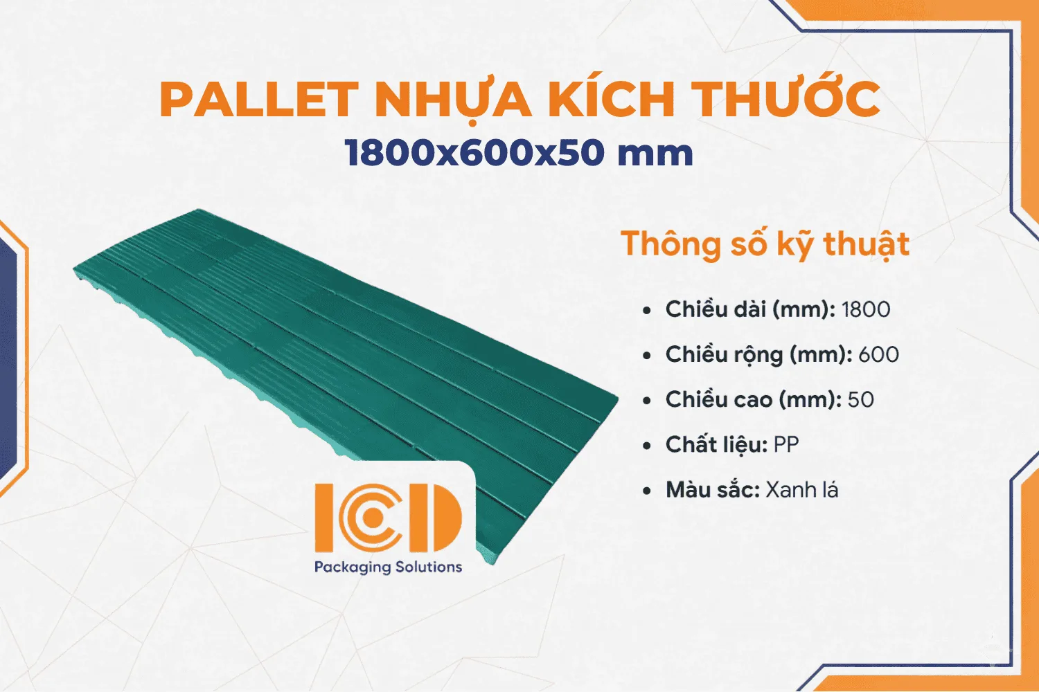 Pallet nhựa lót sàn không chân 1800x600x50 mm màu xanh lá