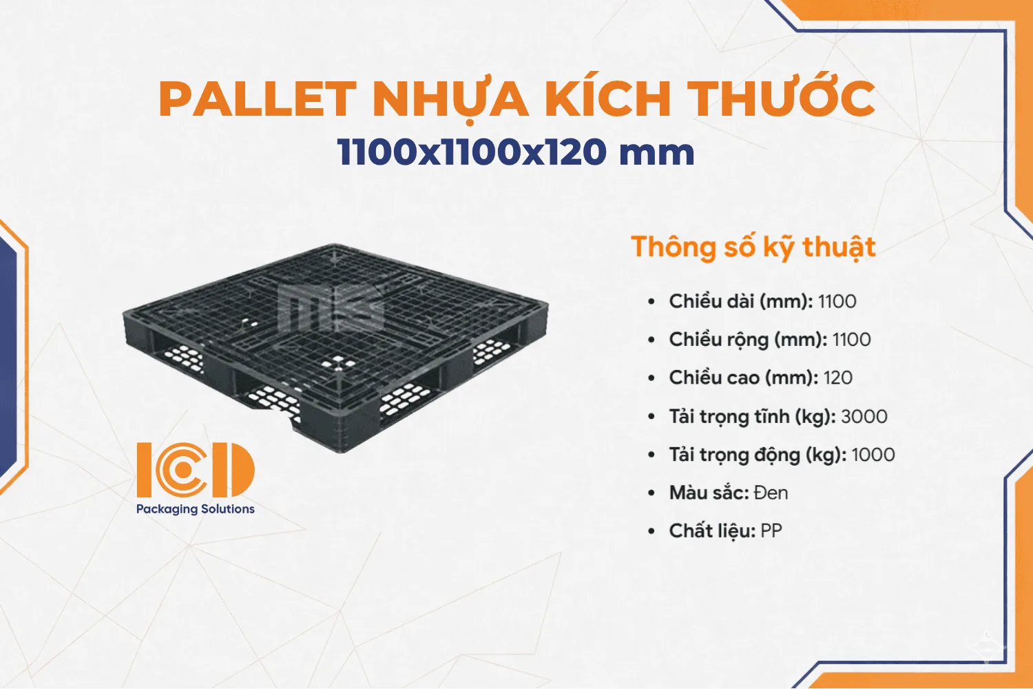 Pallet nhựa xuất khẩu 1100x1100x120 mm màu đen