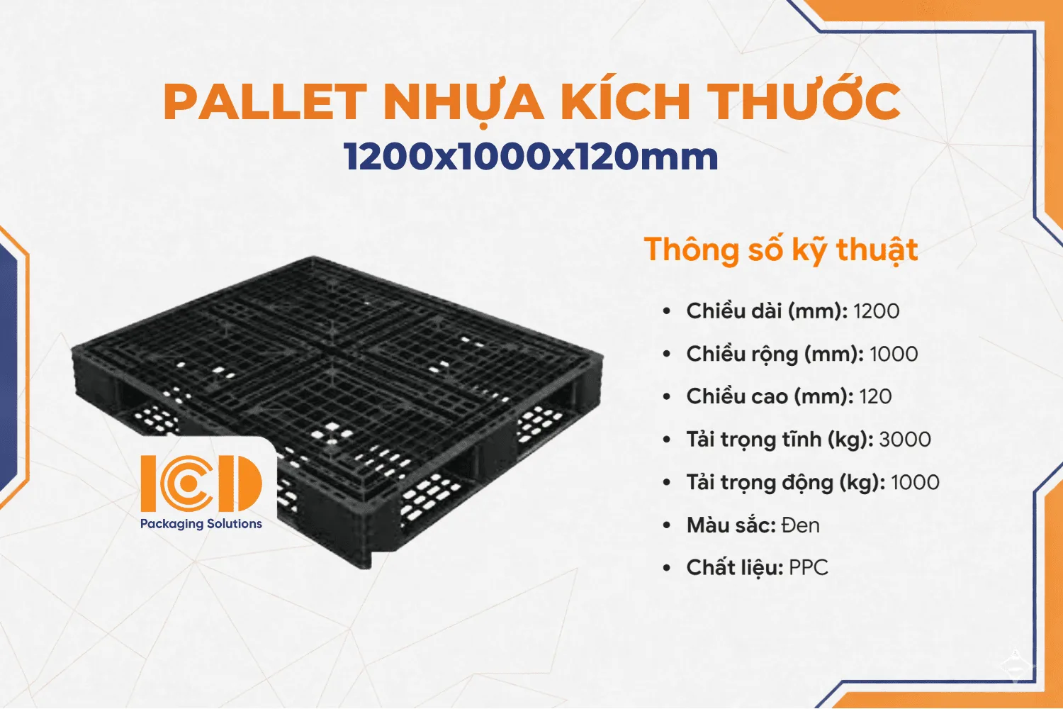 Pallet nhựa xuất khẩu 1200x1000x120mm màu đen