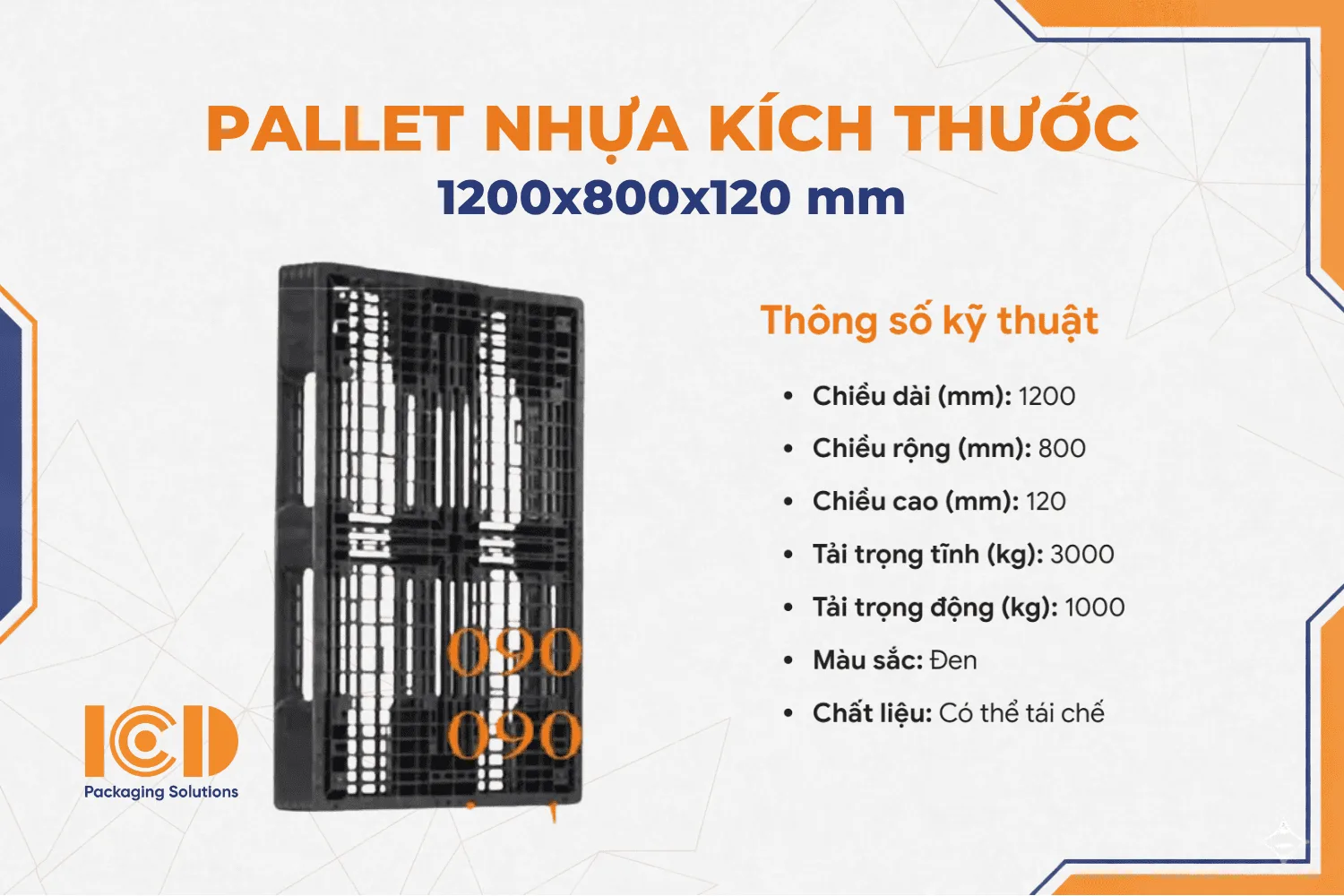 Pallet nhựa xuất khẩu màu đen 1200x800x120 mm