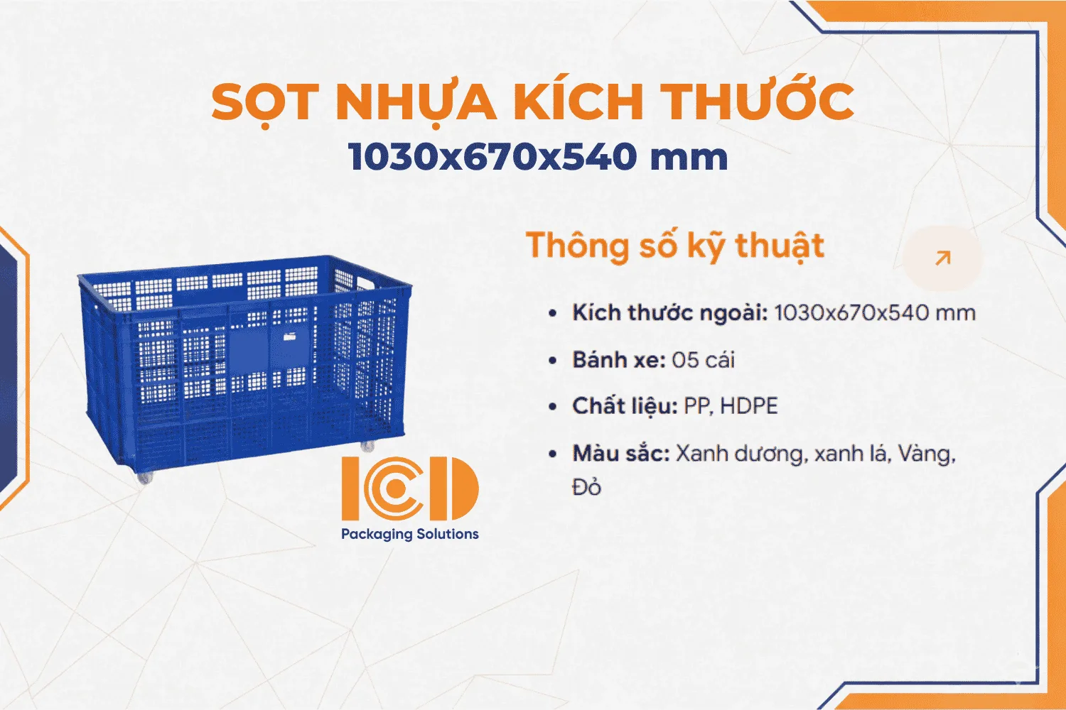 Sóng nhựa khổng lồ ICD KT 1030x670x540 mm