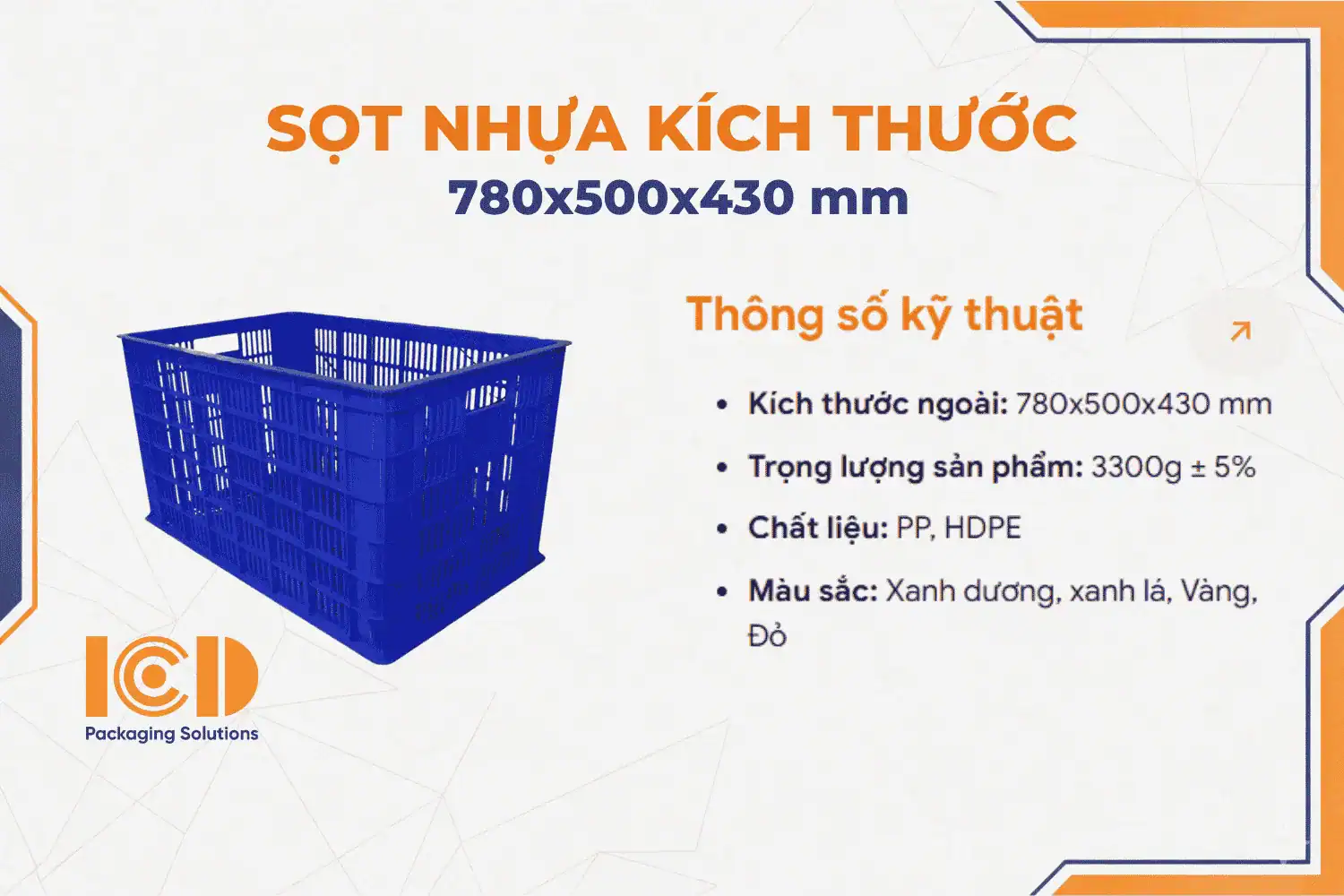 Sọt nhựa chở hàng shipper ICD KT: 780x500x430 mm có 5 bánh xe