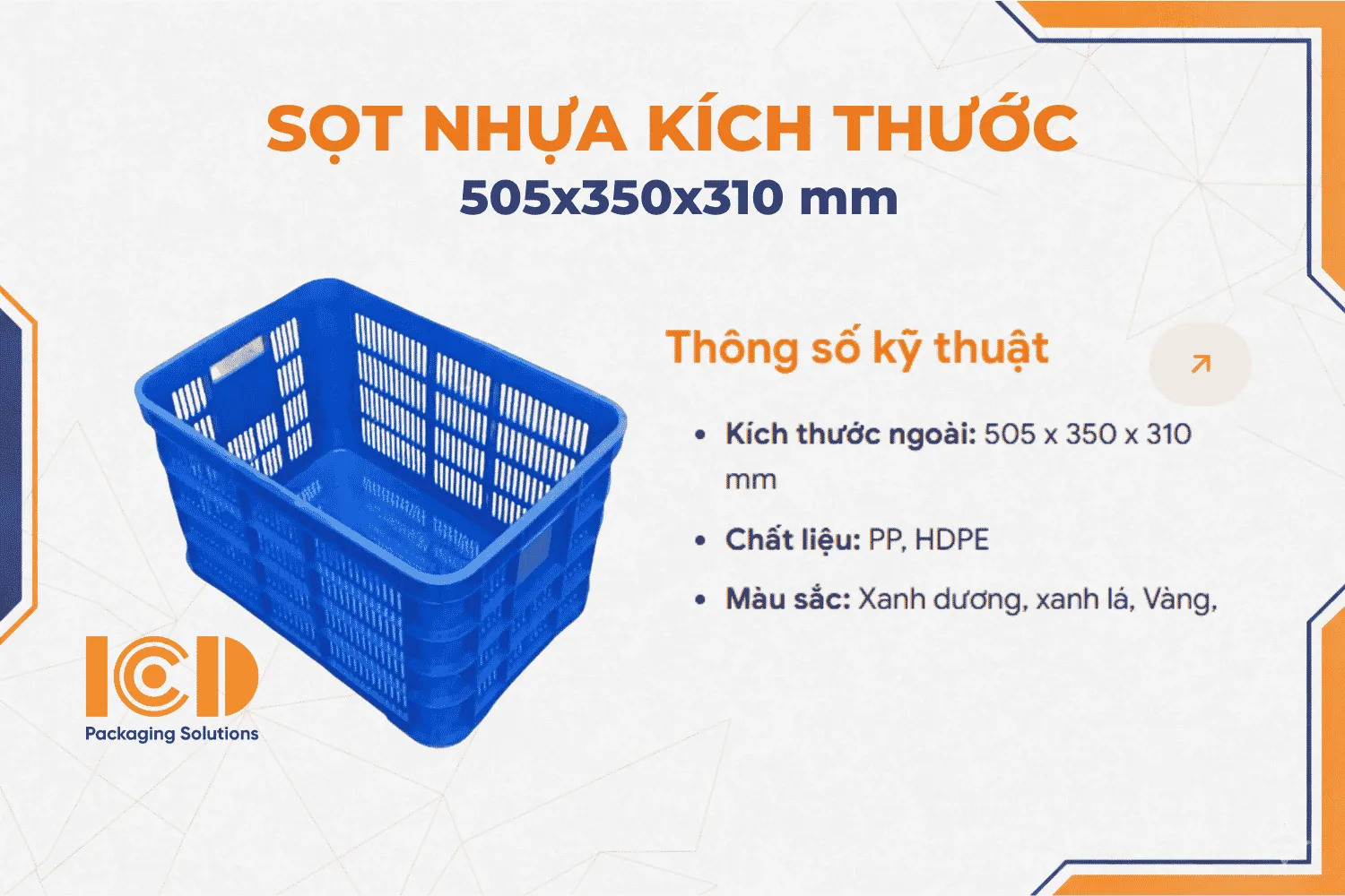 Sọt nhựa sóng hở ICD KT 505x350x310 mm