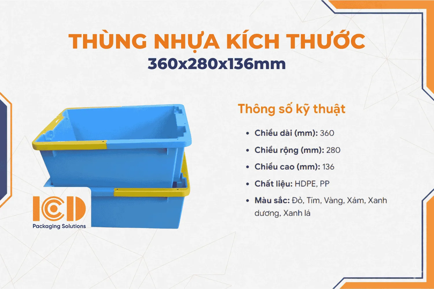 Thùng nhựa ICD A7 KT360x280x136mm