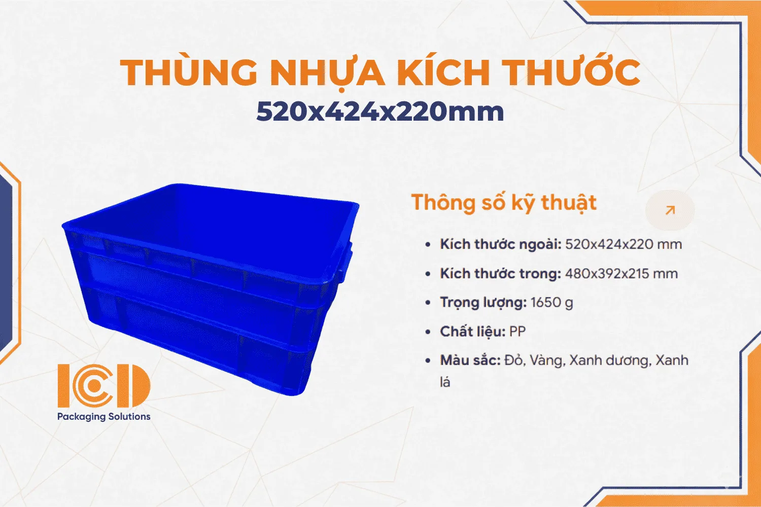 Thùng nhựa ICD B8 KT520x424x220mm