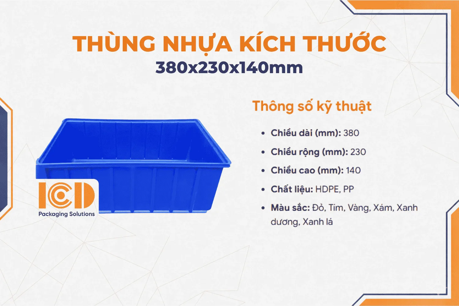Thùng nhựa ICD KT 380x230x140mm