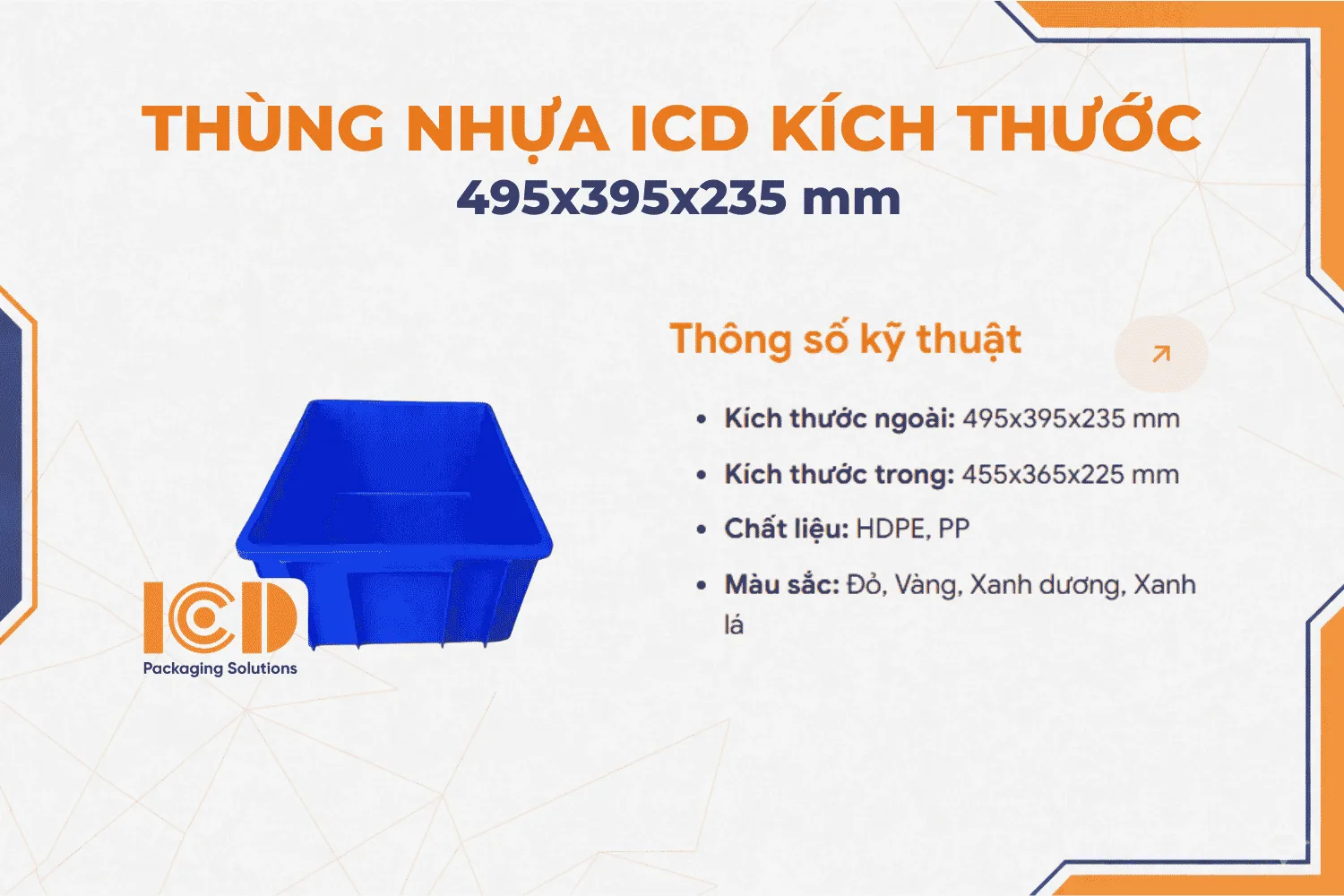 Thùng nhựa ICD KT 495x395x235mm