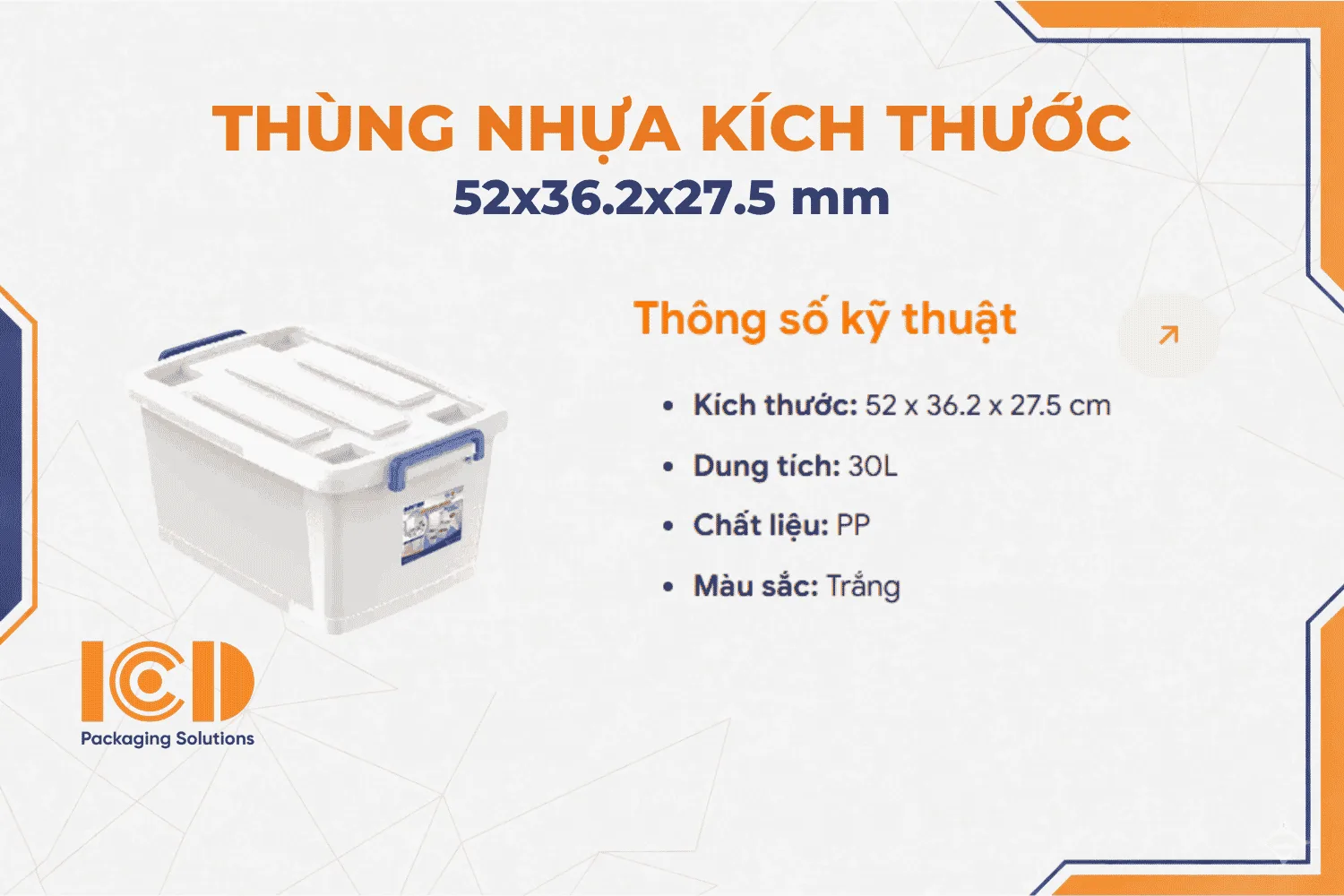 Thùng nhựa có nắp 30L vuông ICD- No.750