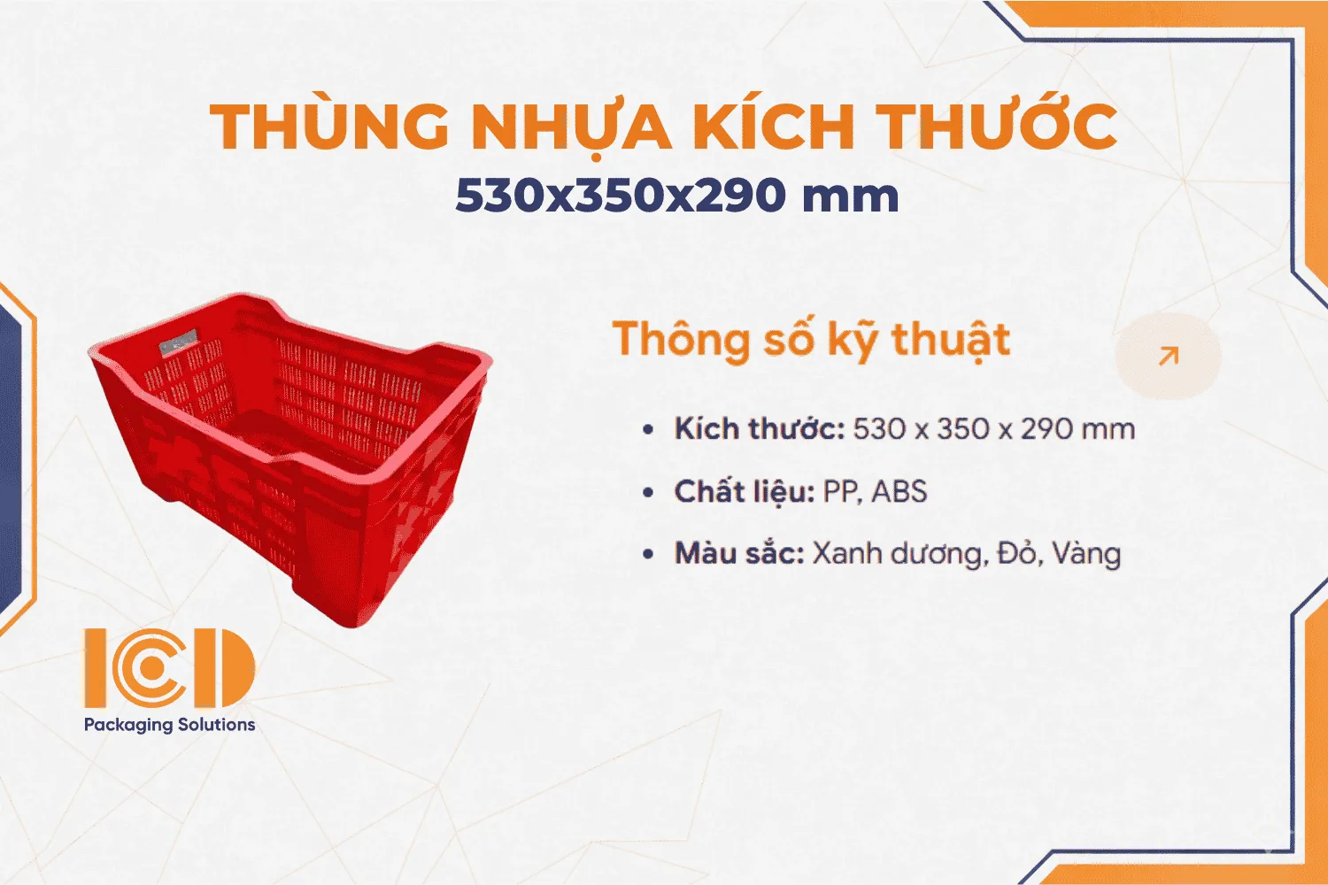 Thùng nhựa 6 sóng hở ICD 530x350x290mm