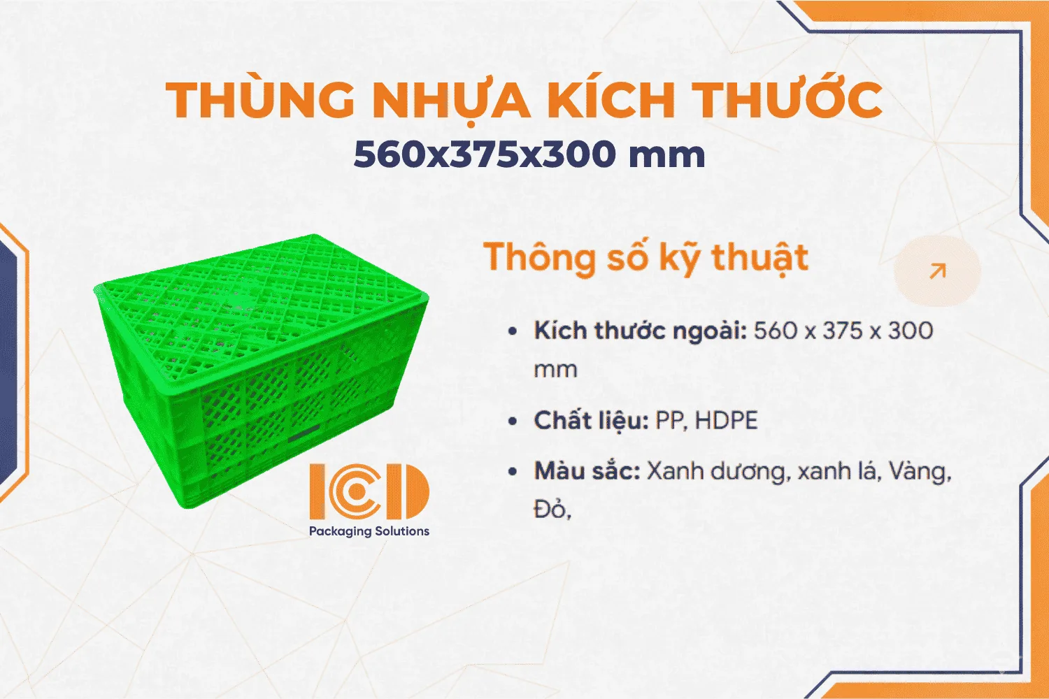 Thùng nhựa ICD  KT 560x375x300 mm màu xanh lá cây