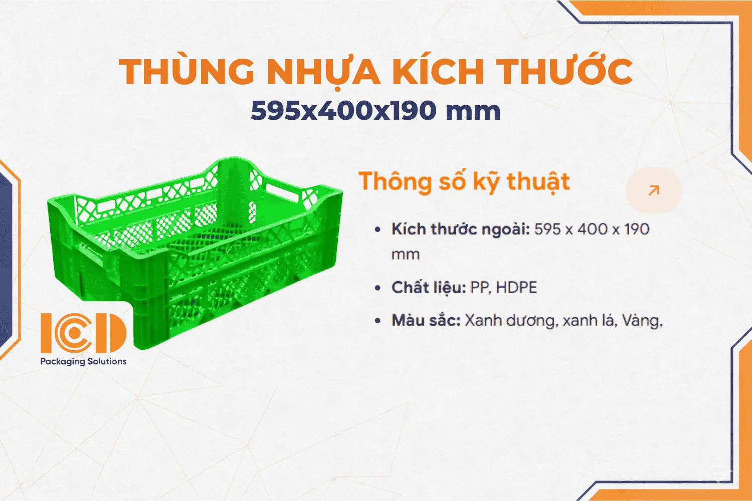 Thùng nhựa ICD KT 595x400x190 mm xanh, vàng