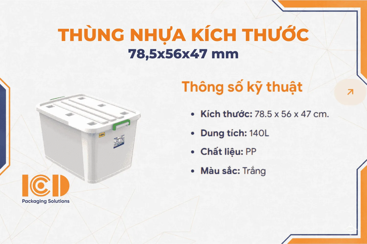 Thùng nhựa ICD-No.214 đa năng vuông 140L