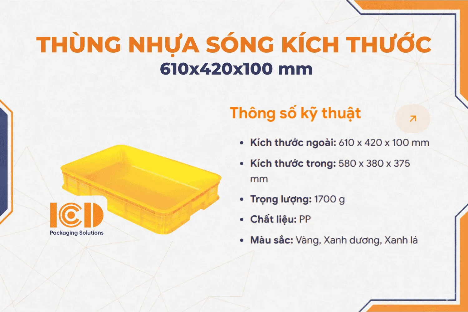 Thùng nhựa sóng bít ICD KT 610x420x100mm
