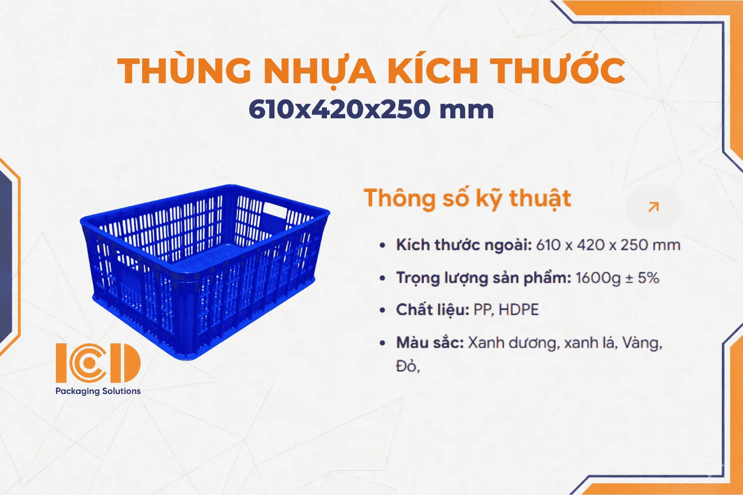 Thùng nhựa sóng hở ICD KT 610x420x250 mm
